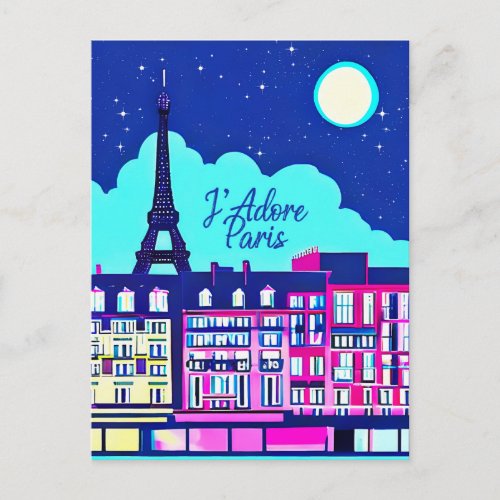 Jadore Paris _ Fantasy Paris Under a Full Moon Postcard