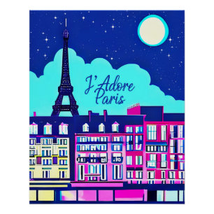 J'adore Paris - Fantasy Paris Under a Full Moon Poster
