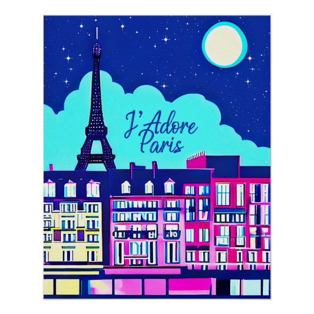 J'adore Paris - Fantasy Paris Under a Full Moon  Poster (Front)
