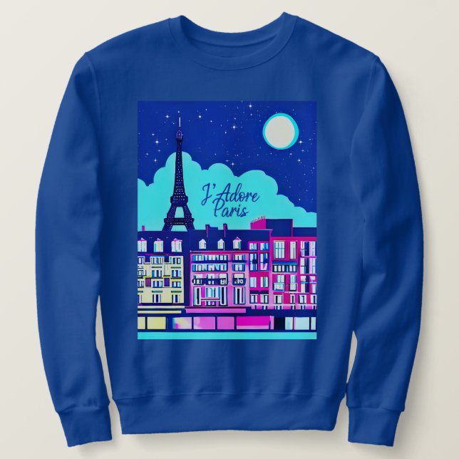 J'adore Paris - Fantasy Paris Under a Full Moon  Sweatshirt (Design Front)