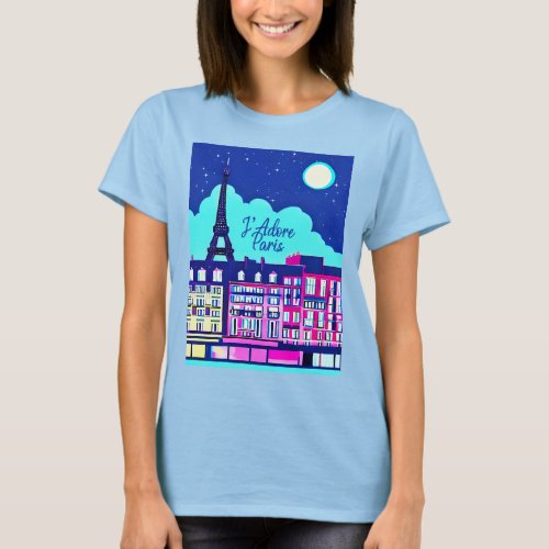 Jadore Paris _ Fantasy Paris Under a Full Moon   T_Shirt