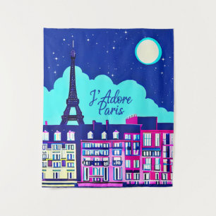 J'adore Paris - Fantasy Paris Under a Full Moon   Tapestry