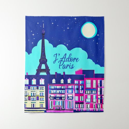 Jadore Paris _ Fantasy Paris Under a Full Moon   Tapestry