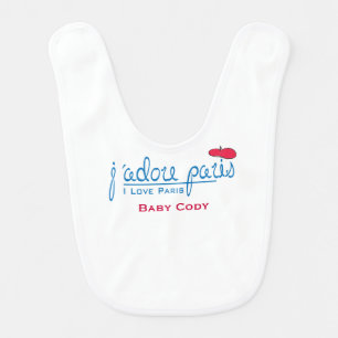 j'adore Paris (I love Paris) with red beret Bib