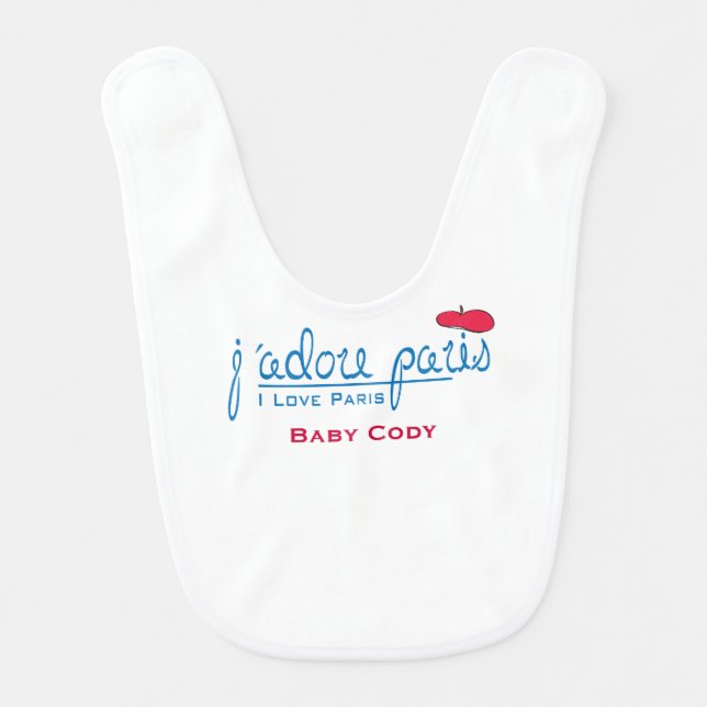 j'adore Paris (I love Paris) with red beret Bib (Front)