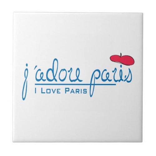 jadore Paris I love Paris with red beret Tile