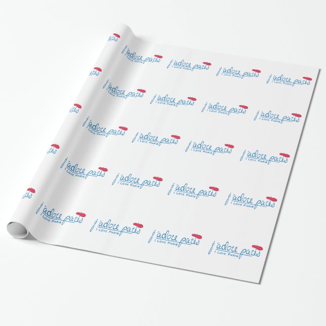 j'adore Paris (I love Paris) with red beret Wrapping Paper (Unrolled)