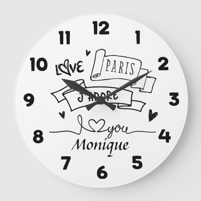 J'Adore Paris I Love You Paris Large Clock (Front)