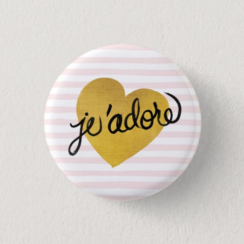 Jadore Quote  Black  Gold Heart Button