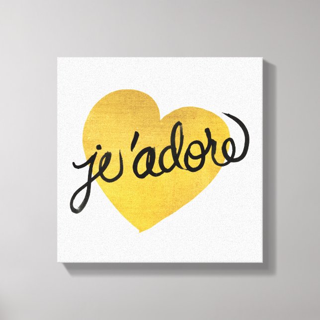 J'adore Quote | Black & Gold Heart Canvas Print (Front)