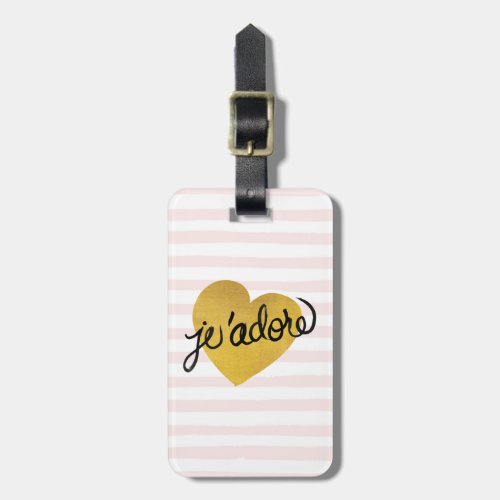Jadore Quote  Black  Gold Heart Luggage Tag