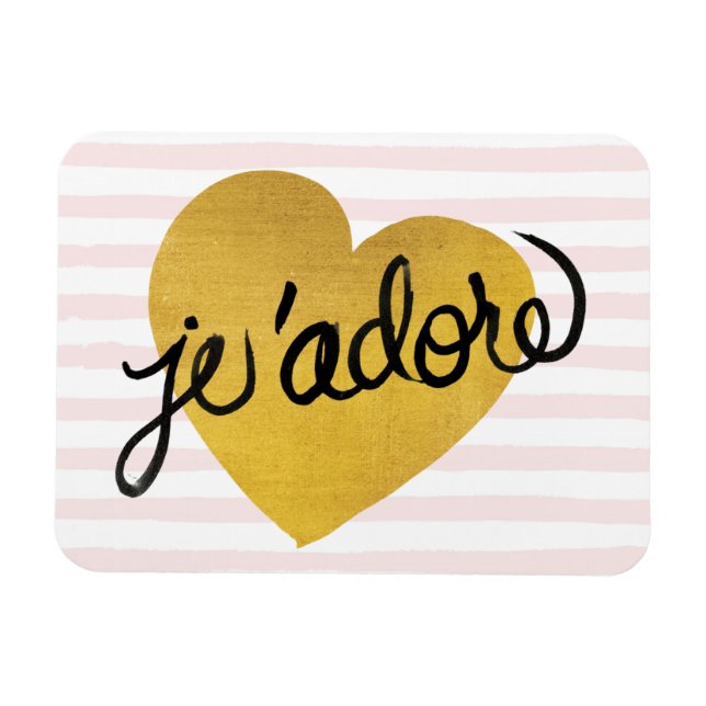 J'adore Quote | Black & Gold Heart Magnet (Horizontal)