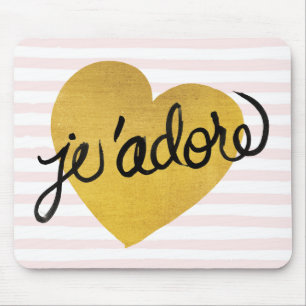 J'adore Quote Black & Gold Heart Mouse Pad