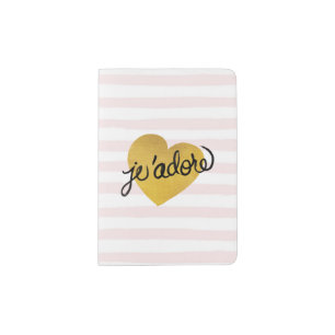 J'adore Quote   Black & Gold Heart Passport Holder