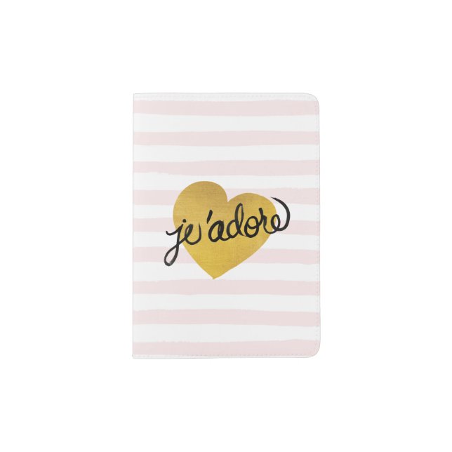 J'adore Quote | Black & Gold Heart Passport Holder (Front)