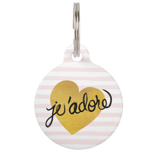 J'adore Quote | Black & Gold Heart Pet Tag (Front)