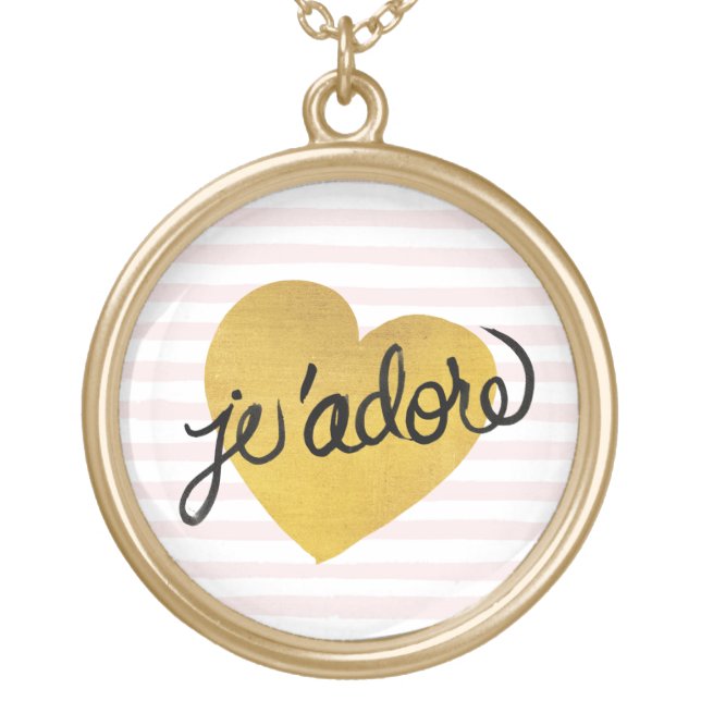 J'adore Quote | Black & Gold Heart Plated Necklace (Front)