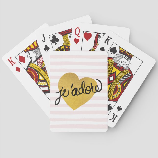 J'adore Quote | Black & Gold Heart Poker Cards (Back)