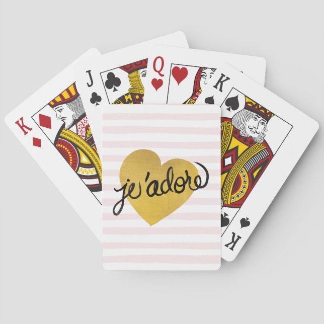 J'adore Quote | Black & Gold Heart Poker Cards (Back)
