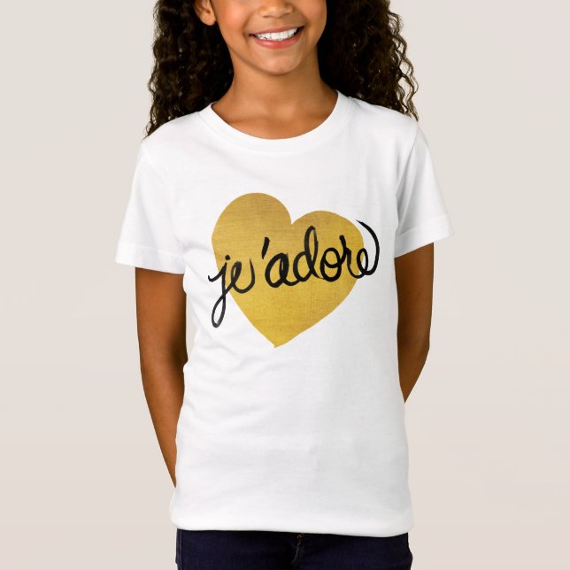 J'adore Quote | Black & Gold Heart T-Shirt (Front)