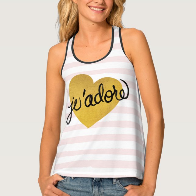 J'adore Quote | Black & Gold Heart Tank Top (Front)