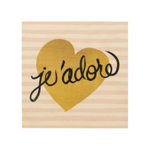 J'adore Quote Black & Gold Heart Wood Wall Decor