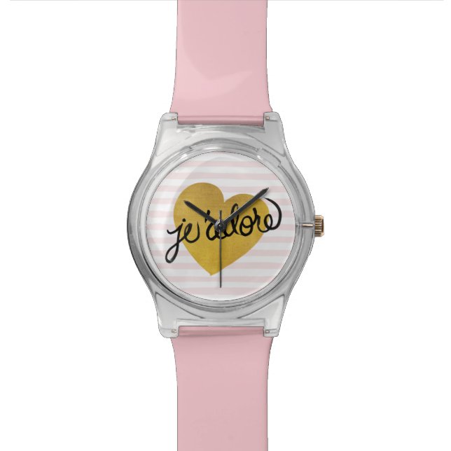 J'adore Quote | Black & Gold Heart Wristwatch (Close Up)