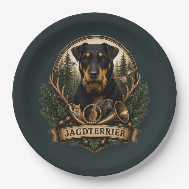 Jagdterrier ,  Hunting Logo Paper Plates (Front)