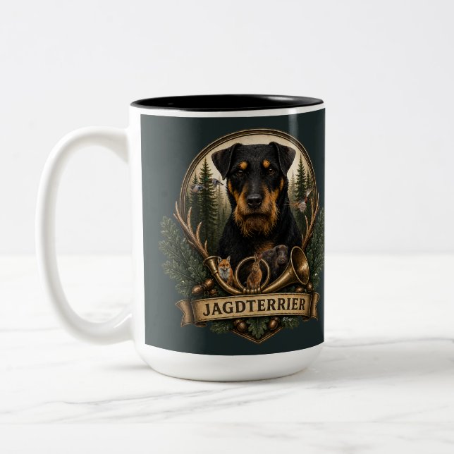 Jagdterrier ,  Hunting Logo Two-Tone Coffee Mug (Left)