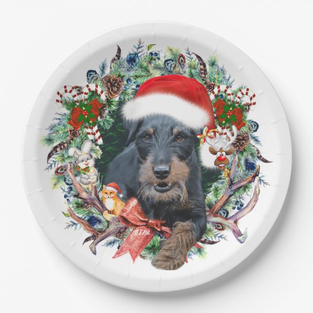 Jagdterrier,Merry Christmas Paper Plates (Front)
