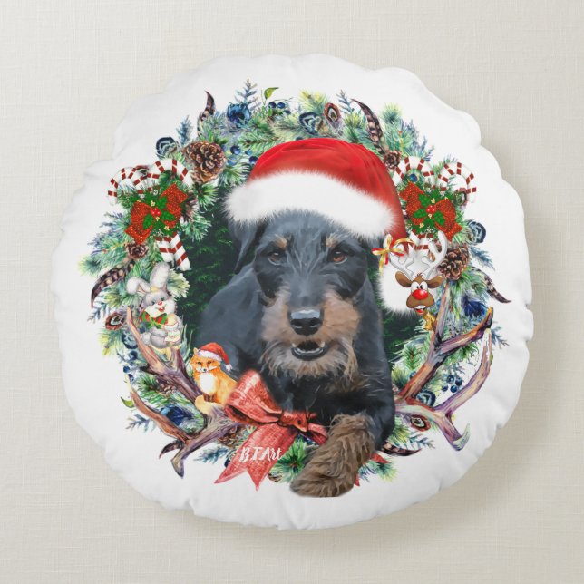 Jagdterrier,Merry Christmas Round Pillow (Front)