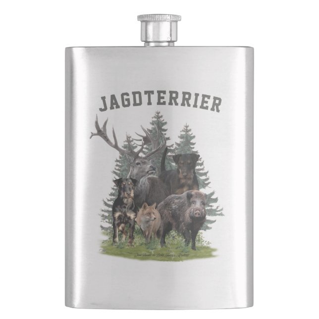 Jagdterrier Sticker Button Keychain Coffee Mug Fla Flask (Front)