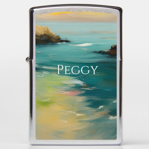 Jagged Coastline Ocean Personalized Name Zippo Lighter