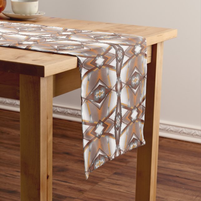 Jagged Edge Concentric Earth Tone Ombre Art Short Table Runner (In Situ)