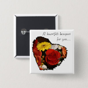 Jagged Edge Heart Bouquet Photograph Custom Button