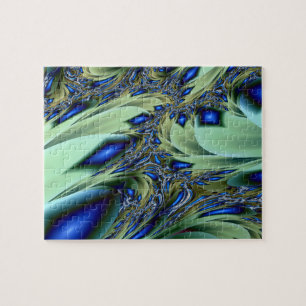 Jagged   Green and Blue Fractal Art Jigsaw Puzzle