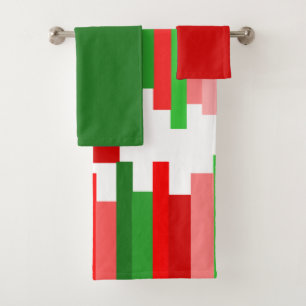 Jagged Lines – Red and Green Bath Towel Set