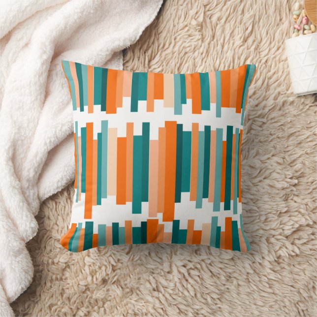 Jagged Lines – Teal and Orange  Throw Pillow (Blanket)