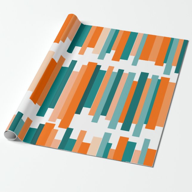 Jagged Lines – Teal and Orange  Wrapping Paper (Unrolled)