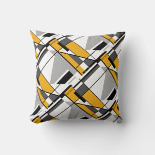 Jagged Mobile-like Gold Gray Black Slanted Mosaics Throw Pillow