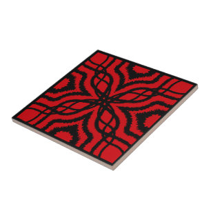 Jagged Paint Splatter Mirrored Lines Black On Red Ceramic Tile