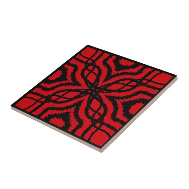 Jagged Paint Splatter Mirrored Lines Black On Red  Ceramic Tile (Side)