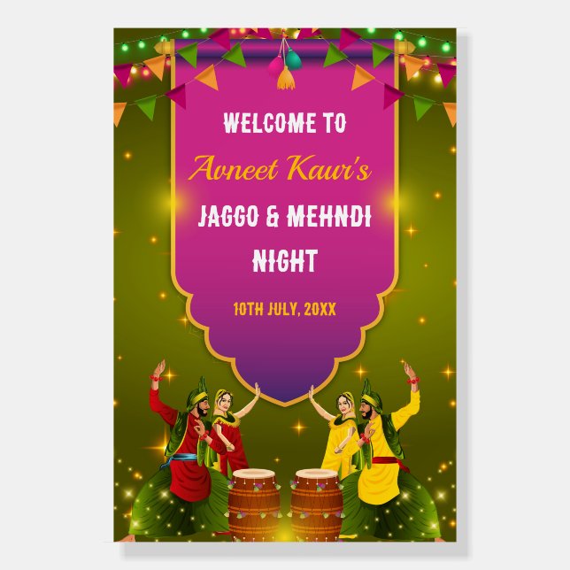 Jaggo & Mehndi Welcome Sign, Jaggo Night Board (Front)