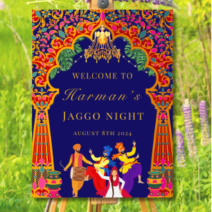 Jaggo Night Welcome Sign, Indian Wedding Foam Board