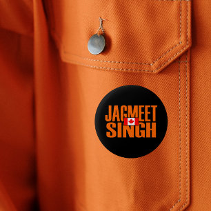 Jagmeet Singh Orange Block Text Canadian Flag Button