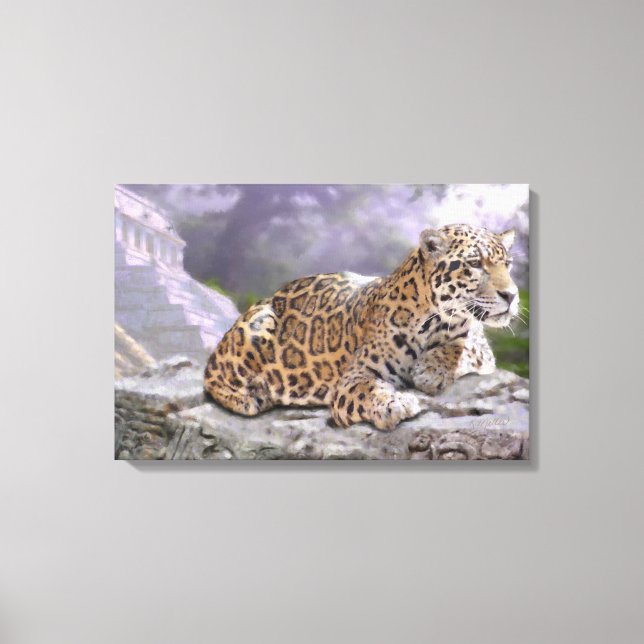 Jaguar and Mayan Temple Canvas Print (Front)