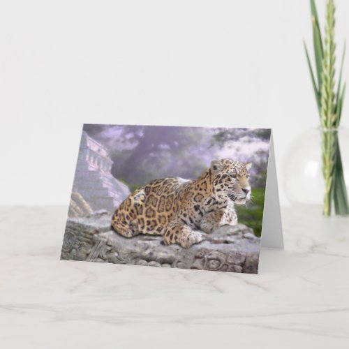 Jaguar and Mayan Temple Card