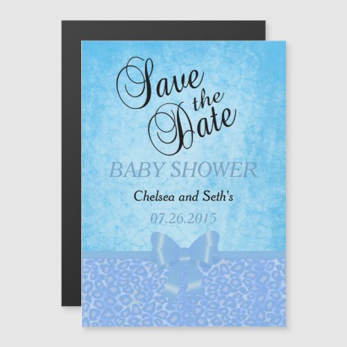 Jaguar Animal Cat Pattern  Blue  Baby Boy Shower Magnetic Invitation