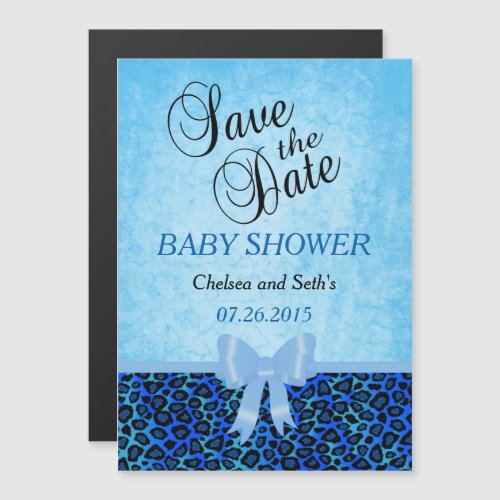 Jaguar Animal Cat Pattern  Blue  Baby Boy Shower Magnetic Invitation