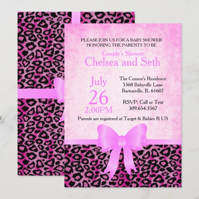 Jaguar Animal Cat Pattern| Pink | Baby Girl Shower Invitation (Front/Back)